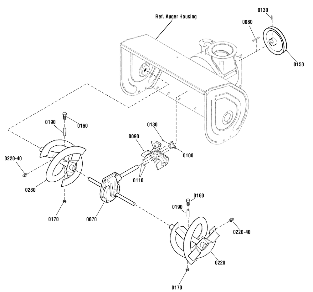 Auger Drive Group Diagram and Parts List for 1696287-00-18-2830-33  Briggs and Stratton Snow Blower